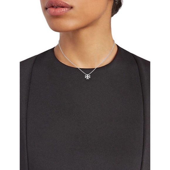 TORY BURCH • Classic Silver Logo Pendant Necklace - Picture 2 of 5